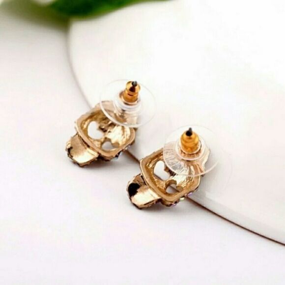 Cute Rose Rhinestone Sugar Skull Earrings - Picture 3 of 3